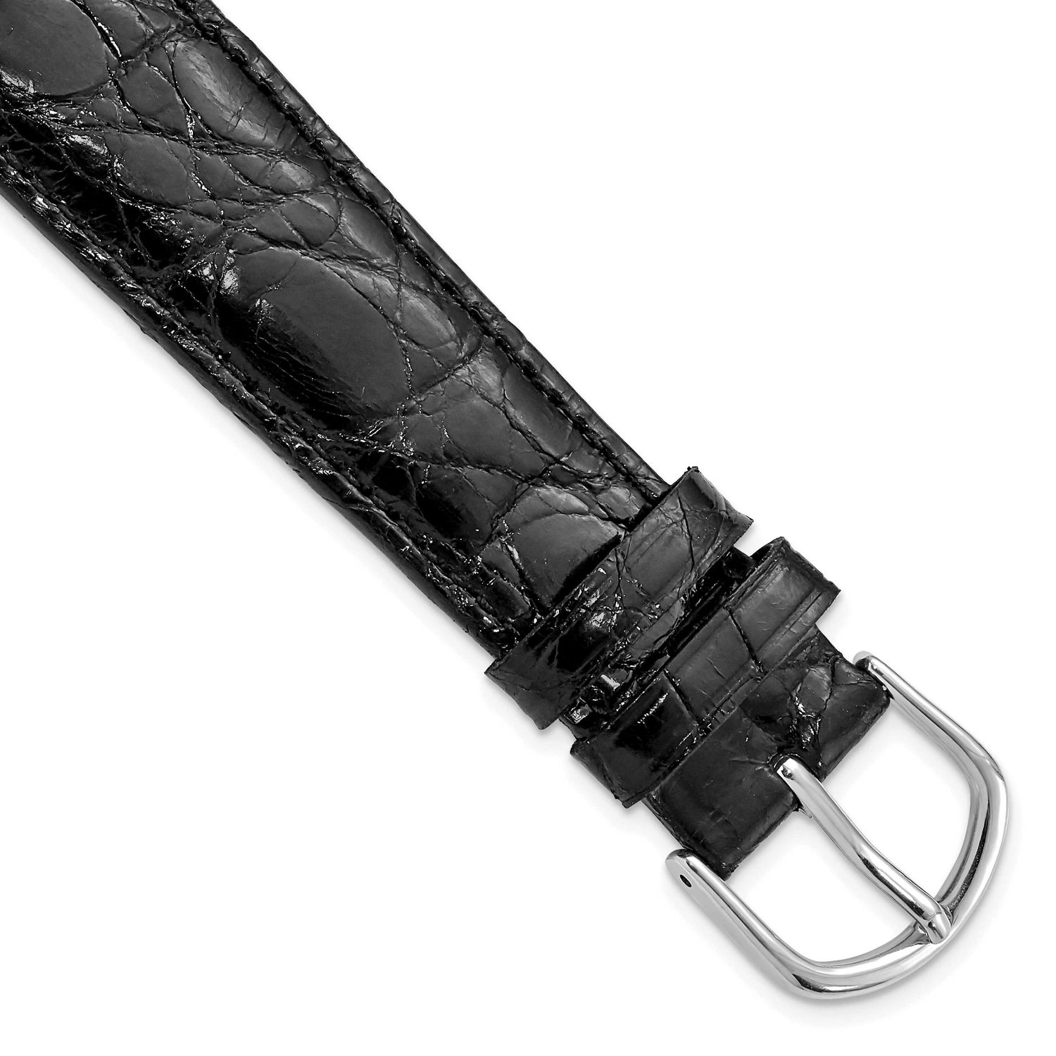 Debeer 19mm Black Genuine Caiman Leather with Silver-Tone Buckle 7.5 Inch Watch Band BAW129-19