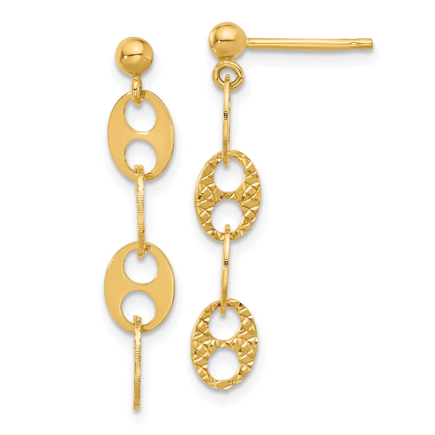 Fancy Link Dangle Earrings 14k Gold Polished and Textured LE2671 196904272848