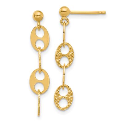 Fancy Link Dangle Earrings 14k Gold Polished and Textured LE2671 196904272848