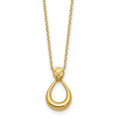 Diamond-Cut Open Teardrop with 2 Inch Extender Necklace 14k Gold Polished LF2163-16