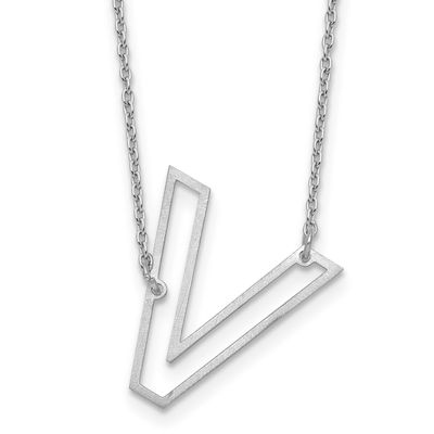 Sideways Cut Out Initial V Necklace 10k White Gold 10XNA1473W/V