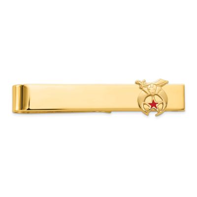 Men&#39;s Polished and Textured with Red Enamel Masonic Shriner Large Tie Bar 14k Gold B57642-TBC