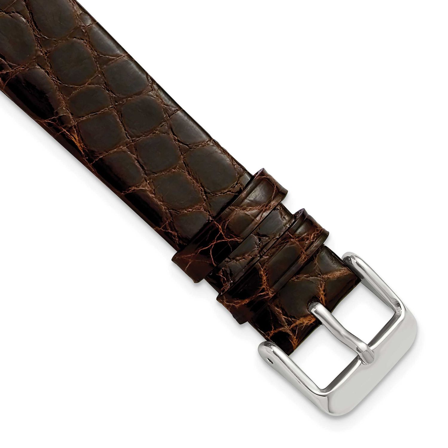 Debeer 18mm Brown Flat Genuine Crocodile Leather with Silver-Tone Buckle 7.5 Inch Watch Band 520F-18