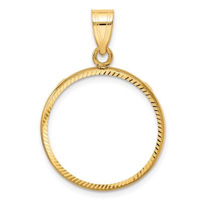 Diamond-Cut 20.2mm Prong Coin Bezel Pendant 10k Gold Polished 10C1801D/20.2