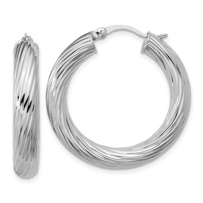 Polish Grooved Round Hoop Earrings Sterling Silver Rhodium-plated QLE1534 196904275757