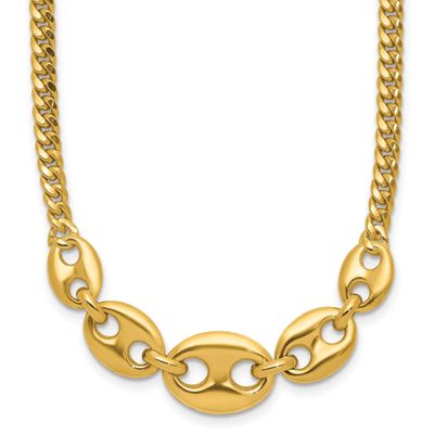 Fancy Curb Link Necklace 14k Gold Polished LF2058-18 196904317440