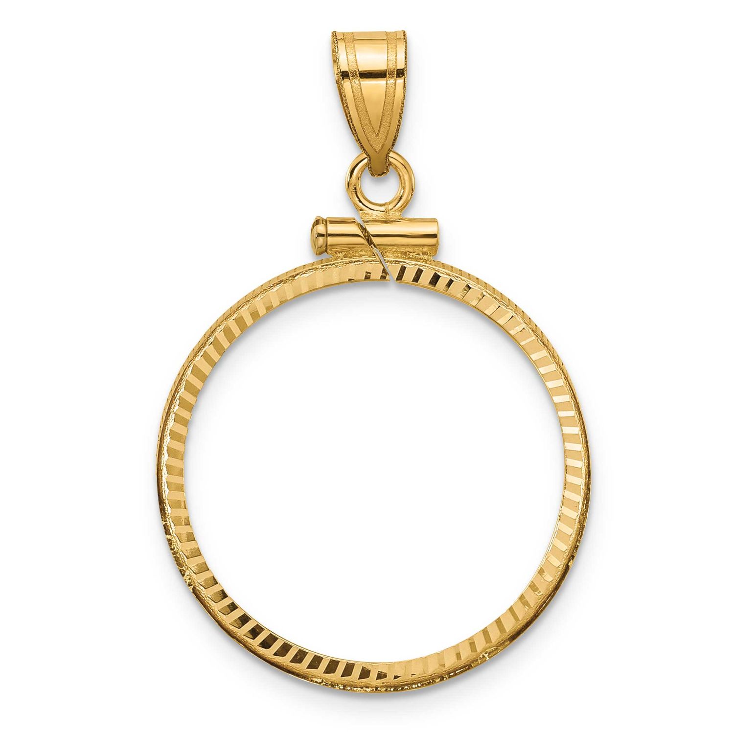Diamond-Cut 21.6mm x 1.7mm Screw Top Coin Bezel Pendant 10k Gold Polished 10C1885D/21.6