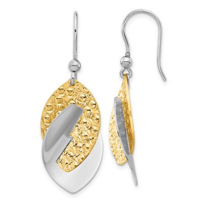 Gold-Tone Polished Textured Dangle Earrings Sterling Silver Rhodium-plated QLE1463 196904346891