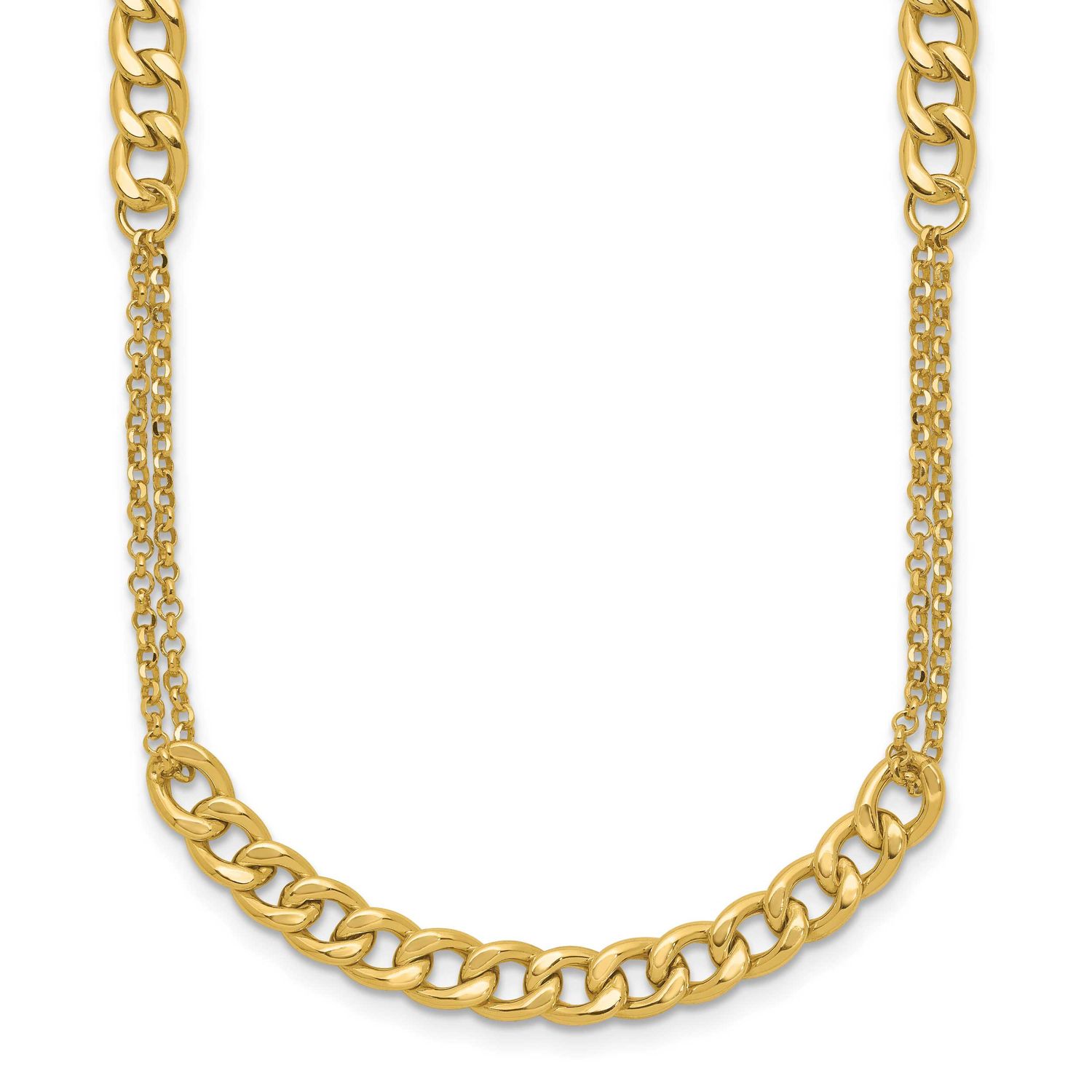 Diamond-Cut Fancy Link with 2 Inch Extender Necklace 14k Gold Polished LF2095-17 196904316993
