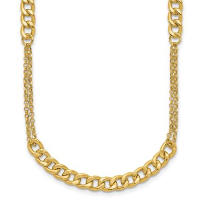 Diamond-Cut Fancy Link with 2 Inch Extender Necklace 14k Gold Polished LF2095-17 196904316993