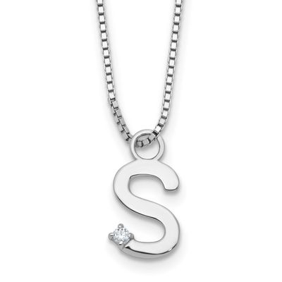 White Ice 18 Inch Diamond Letter S Initial Necklace Plus 2 Inch Extender Sterling Silver Rhodium-pl…