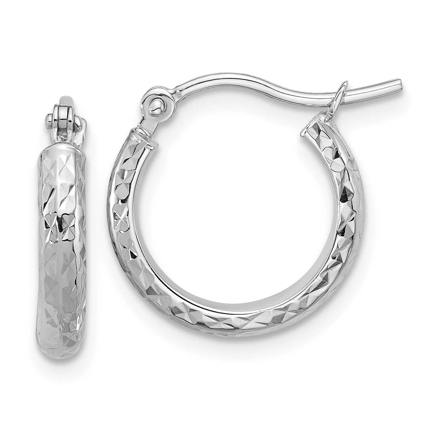 Diamond-Cut 2.8x15mm Hollow Hoop Earrings 14k White Gold LE2530W 196904345276