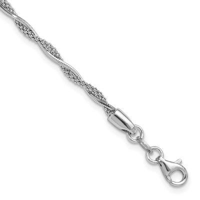 Twisted with 1 Inch Extender Bracelet Sterling Silver Rhodium-plated Polished QLF1356-7 196904183021