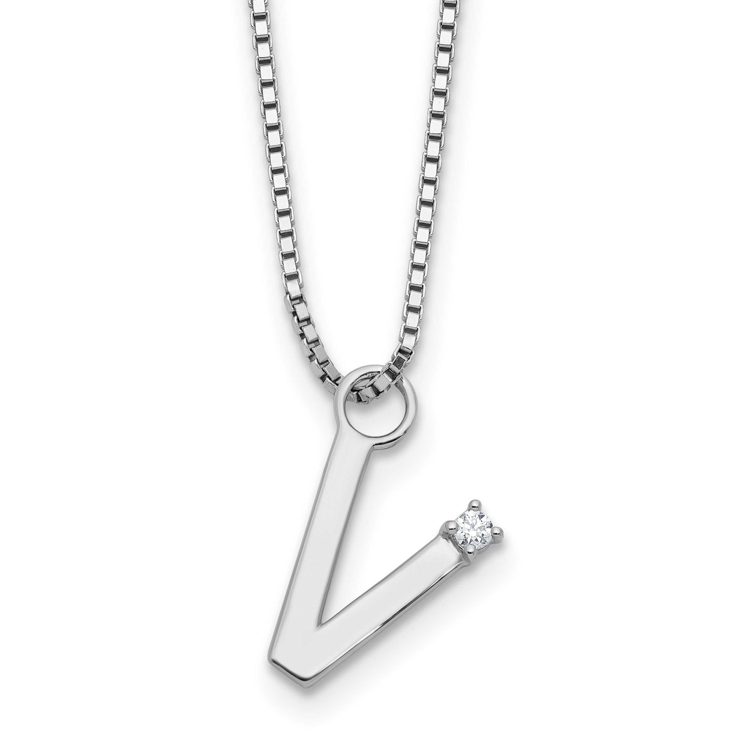 White Ice 18 Inch Diamond Letter V Initial Necklace Plus 2 Inch Extender Sterling Silver Rhodium-pl…