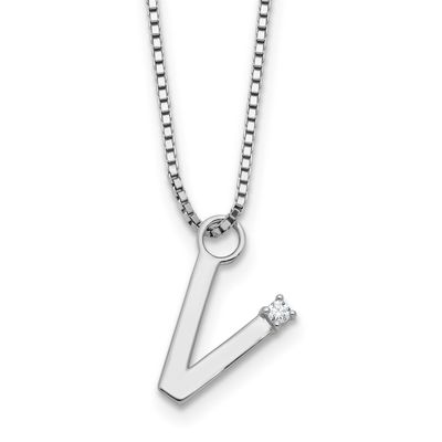 White Ice 18 Inch Diamond Letter V Initial Necklace Plus 2 Inch Extender Sterling Silver Rhodium-pl…