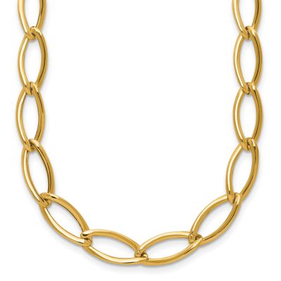 Fancy Oval Link Necklace 14k Gold Polished LF2216-18.25