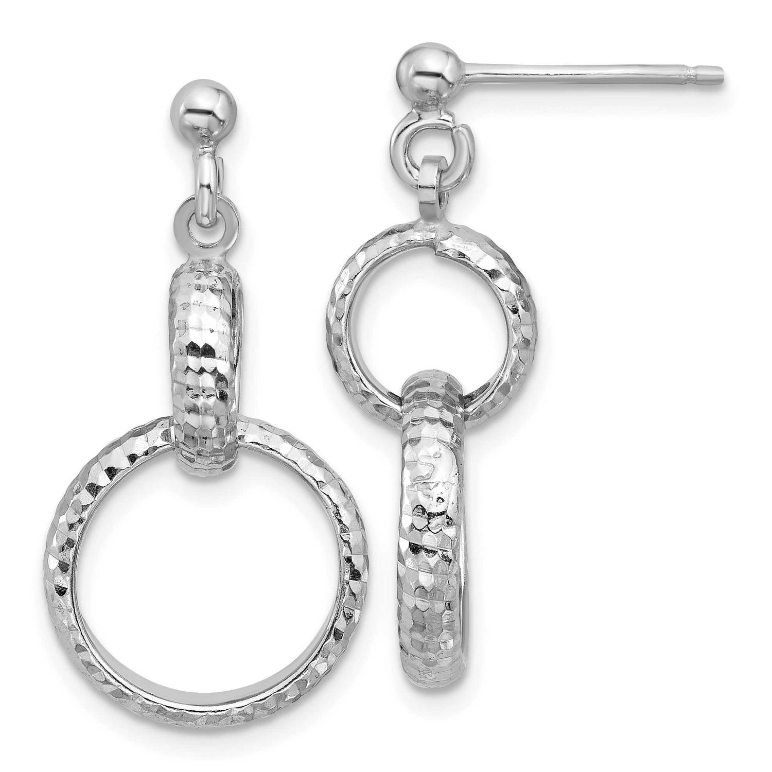 Polished Diamond-Cut Circle Link Dangle Post Earrings Sterling Silver Rhodium-plated QLE1515 196904…