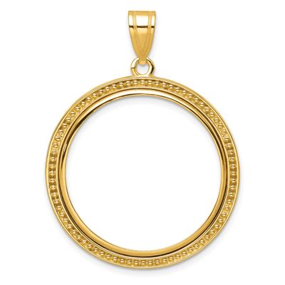 Beaded 27.0mm Prong Coin Bezel Pendant 10k Gold Polished 10C8183/27.0