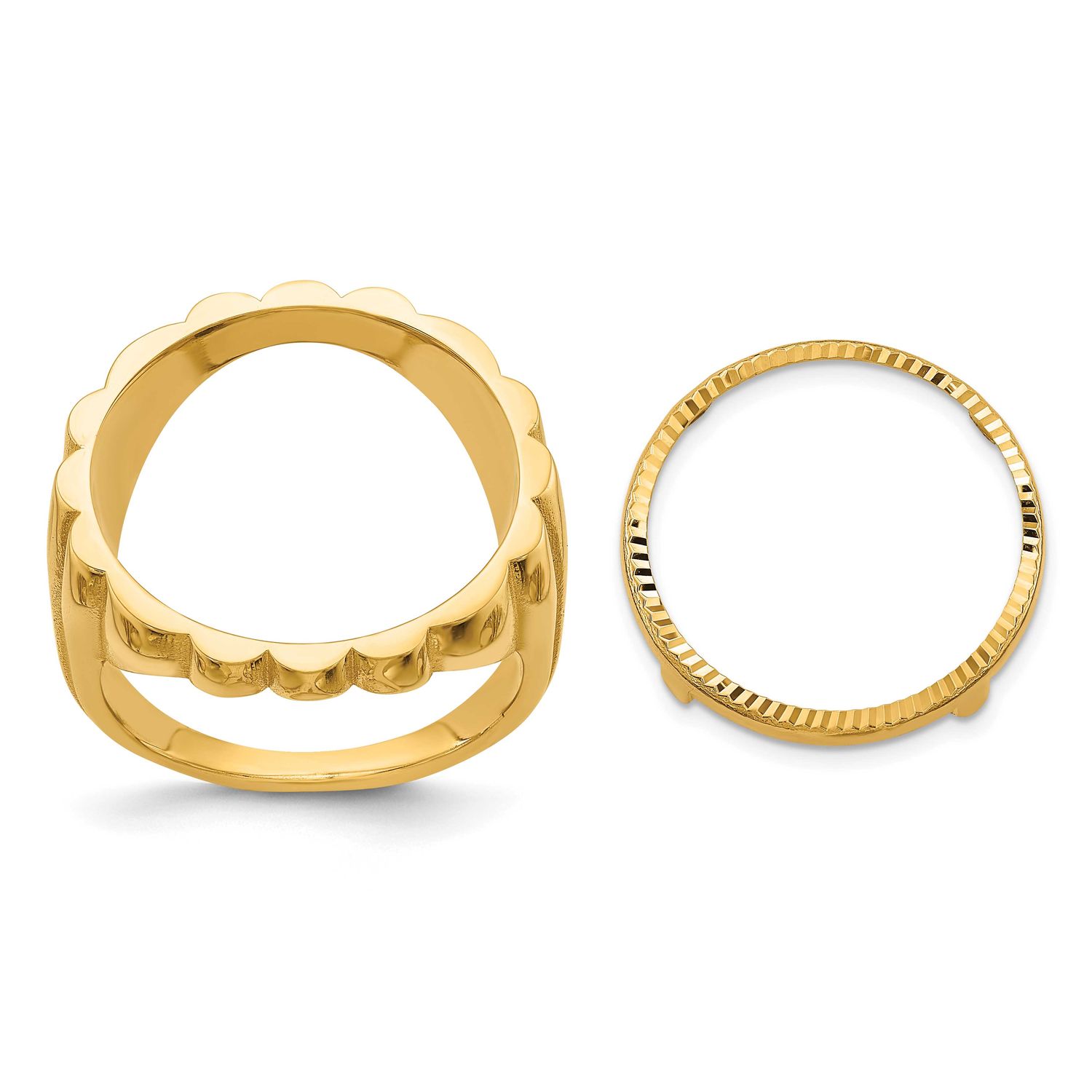 Ladies Polished and Diamond-Cut Fluted 16.5mm Coin Bezel Ring 10k Gold 10CR3D/10AE