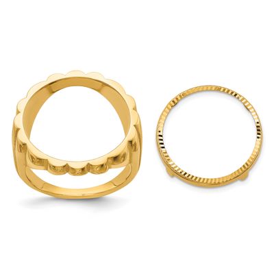 Ladies Polished and Diamond-Cut Fluted 16.5mm Coin Bezel Ring 10k Gold 10CR3D/10AE