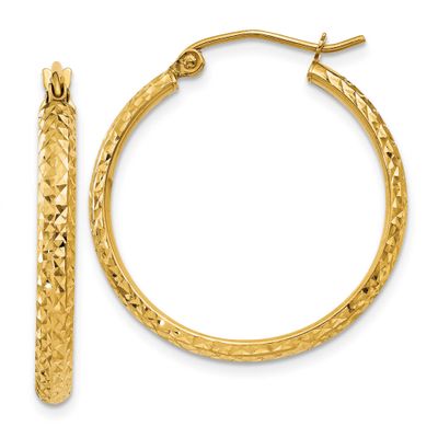 Diamond-Cut 2.8x25mm Hollow Hoop Earrings 14k Gold LE2532 196904343999
