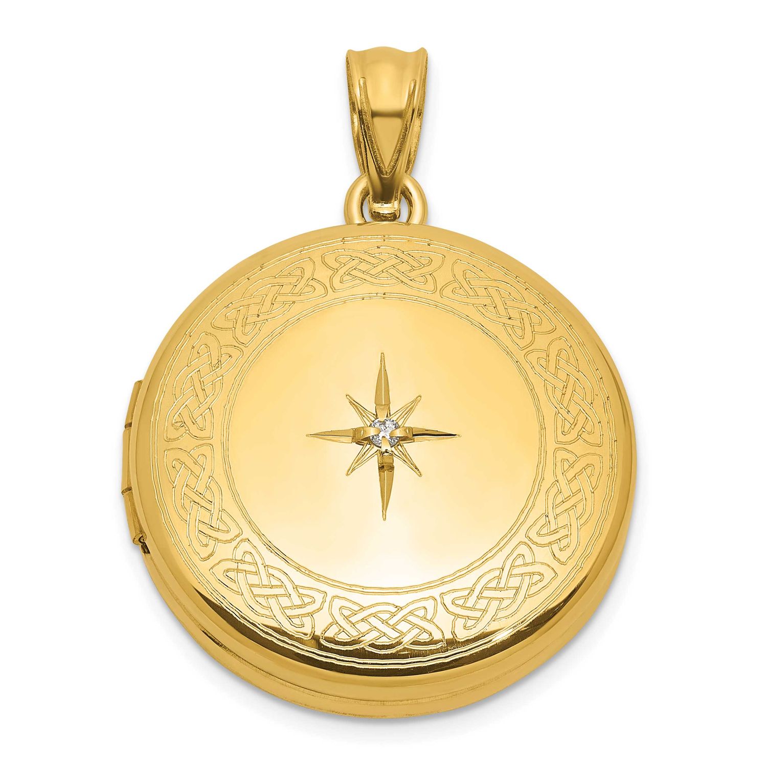 Gold-Plated Brushed and Polished Diamond 20mm Round Locket Sterling Silver QLS1259GP