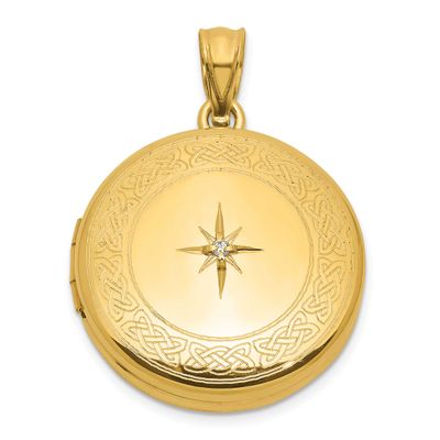 Gold-Plated Brushed and Polished Diamond 20mm Round Locket Sterling Silver QLS1259GP