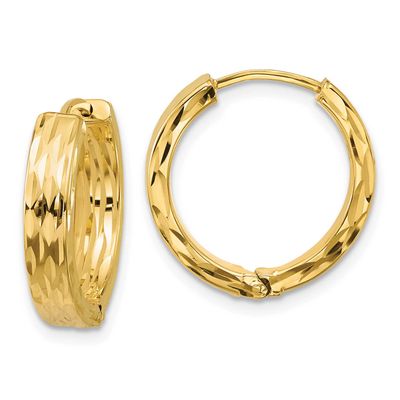 Diamond-Cut Square Tube Hinged Hoop Earrings 14k Gold Polished LE2845
