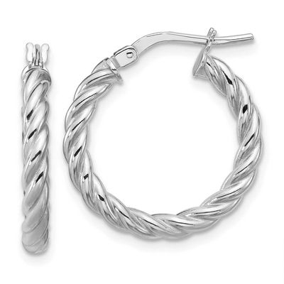 White Rh-Plat Polished/Twisted Round Hoop Earrings 14k Gold LE2803W