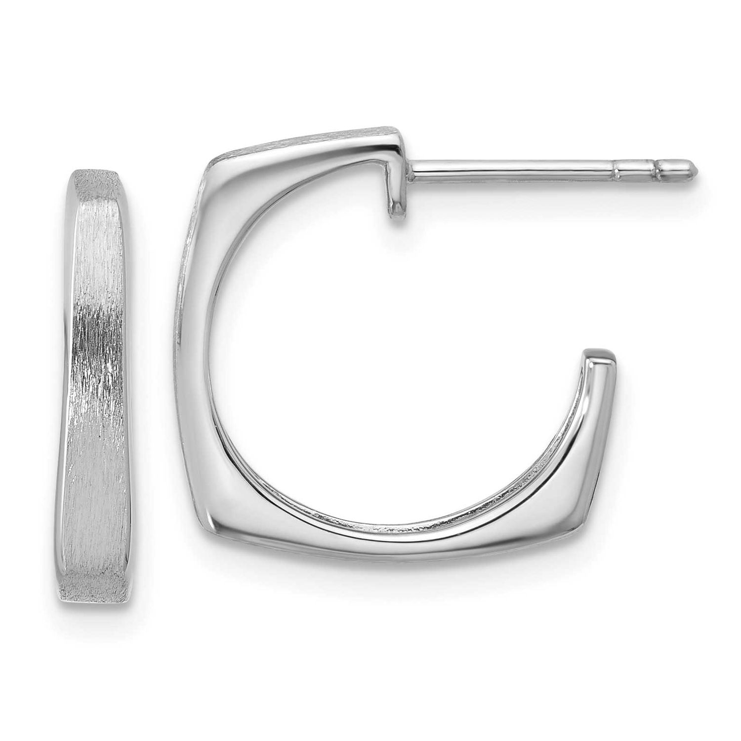 Polished/Brushed Square J-Hoop Post Earrings Sterling Silver Rhodium-plated QLE1536 196904322079
