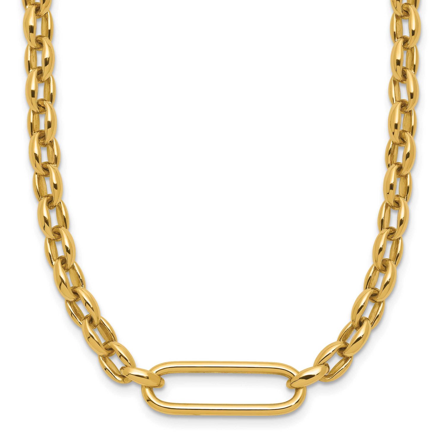 Fancy Elongated Oval Link Necklace 14k Gold Polished LF2249-18 196904316788