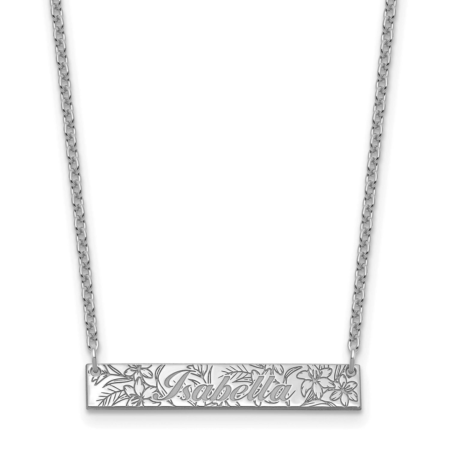 Name and Birth Flower Bar Necklace Sterling Silver Rhodium-plated XNA1476SS