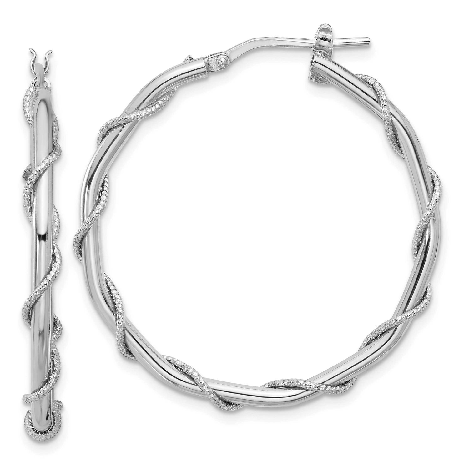 Texturedtwisted Hoop Earrings Sterling Silver Rhodium-plated Polished QLE1452 196904183106