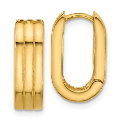 Grooved Hinged Huggie Hoop Earrings 14k Gold Polished LE2768 196904288351