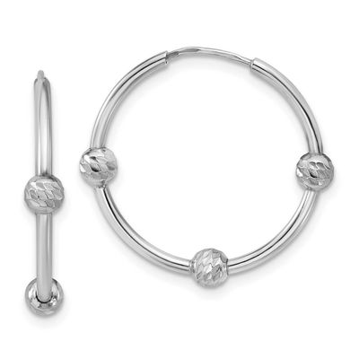 Polished/Diamond-Cut Beads Endless Hoop Earrings Sterling Silver Rhodium-plated QLE1550