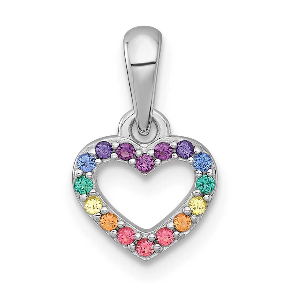 Multi Color Nano Crystals Heart Children&#39;s Pendant Sterling Silver Rhodium-plated QP5952
