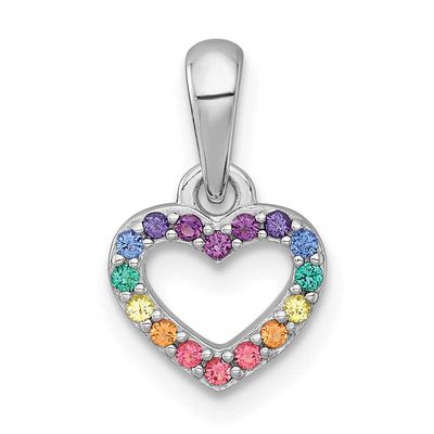 Multi Color Nano Crystals Heart Children&#39;s Pendant Sterling Silver Rhodium-plated QP5952