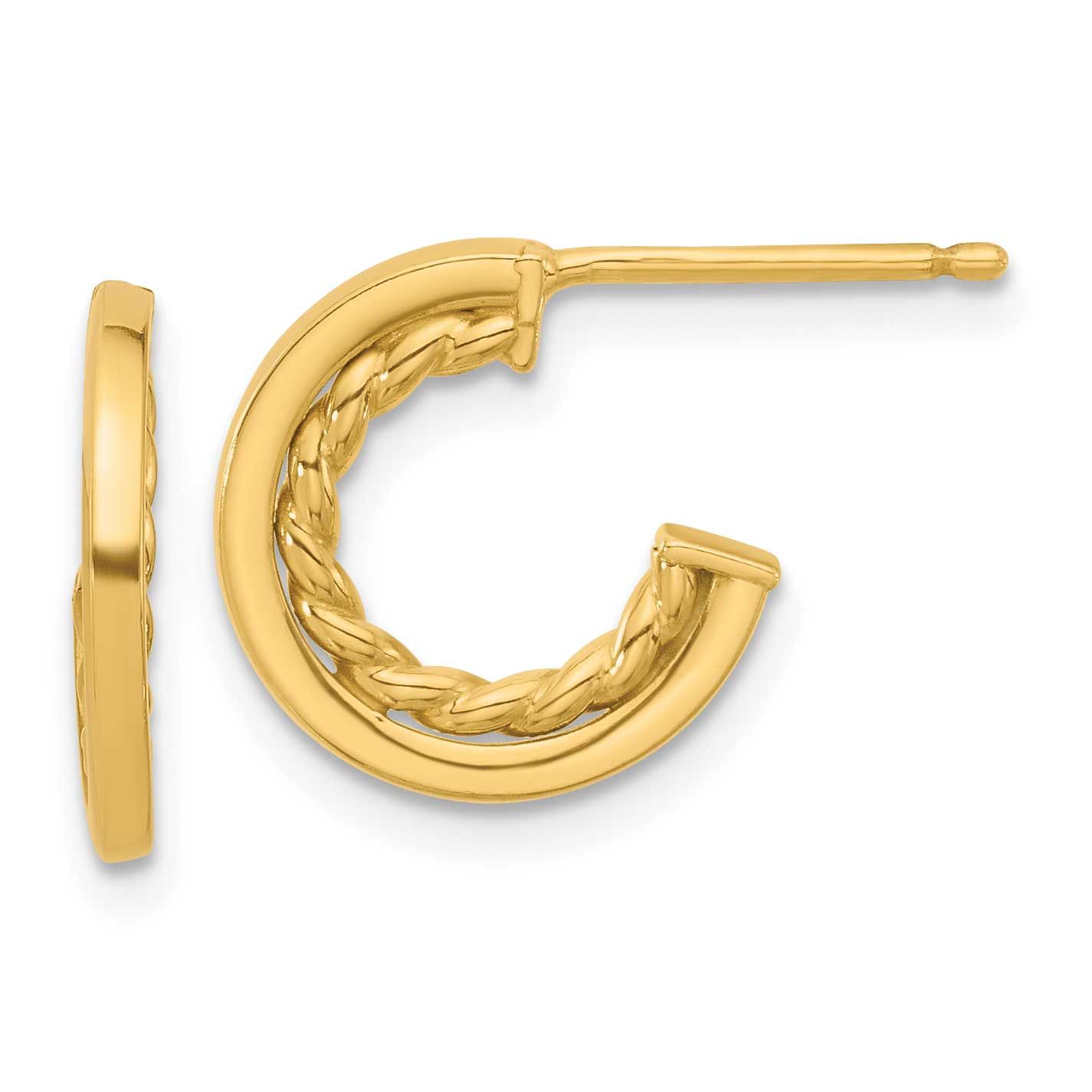 J-Hoop Post Earrings 14k Gold Polished and Textured LE2607 196904312421