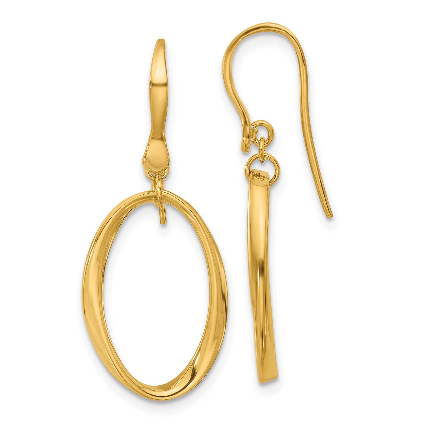 Oval Shepherd Hook Dangle Earrings 14k Gold Polished LE2651 196904341117