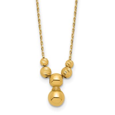 Diamond-Cut Beads with 1 Inch Extender Necklace 14k Gold Polished LF1921-17 196904340431