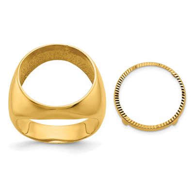 Men&#39;s Polished and Diamond-Cut Classic Open Back 16.5mm Coin Bezel Ring 14k Gold R3658D/16.5