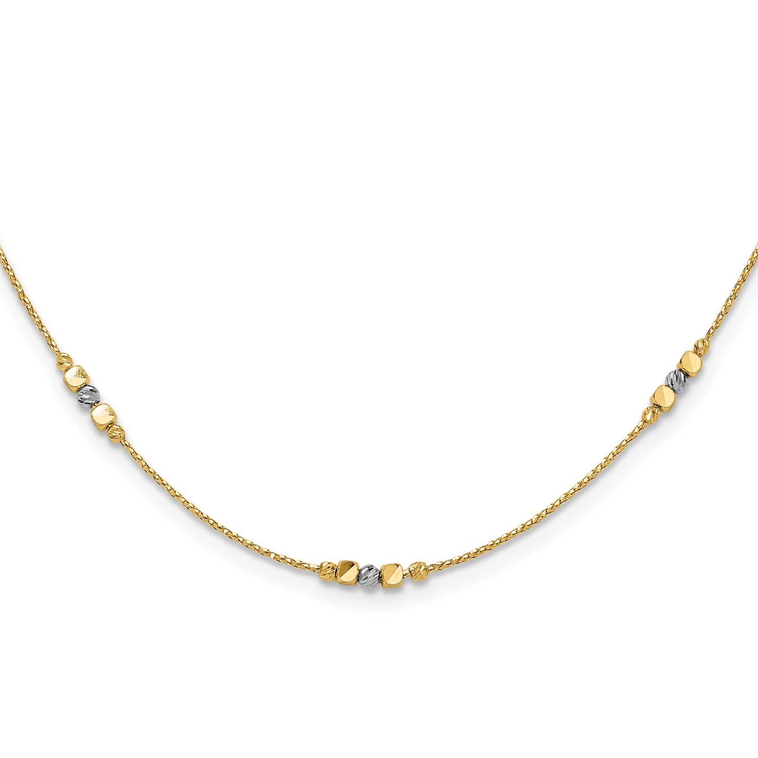Pol/Texture/Diamond-Cut Beads with 2 Inch Extender Necklace 14k Two-tone Gold LF2077-17