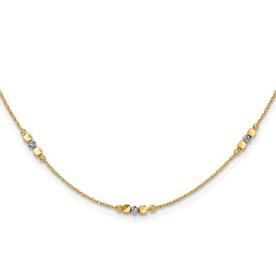 Pol/Texture/Diamond-Cut Beads with 2 Inch Extender Necklace 14k Two-tone Gold LF2077-17