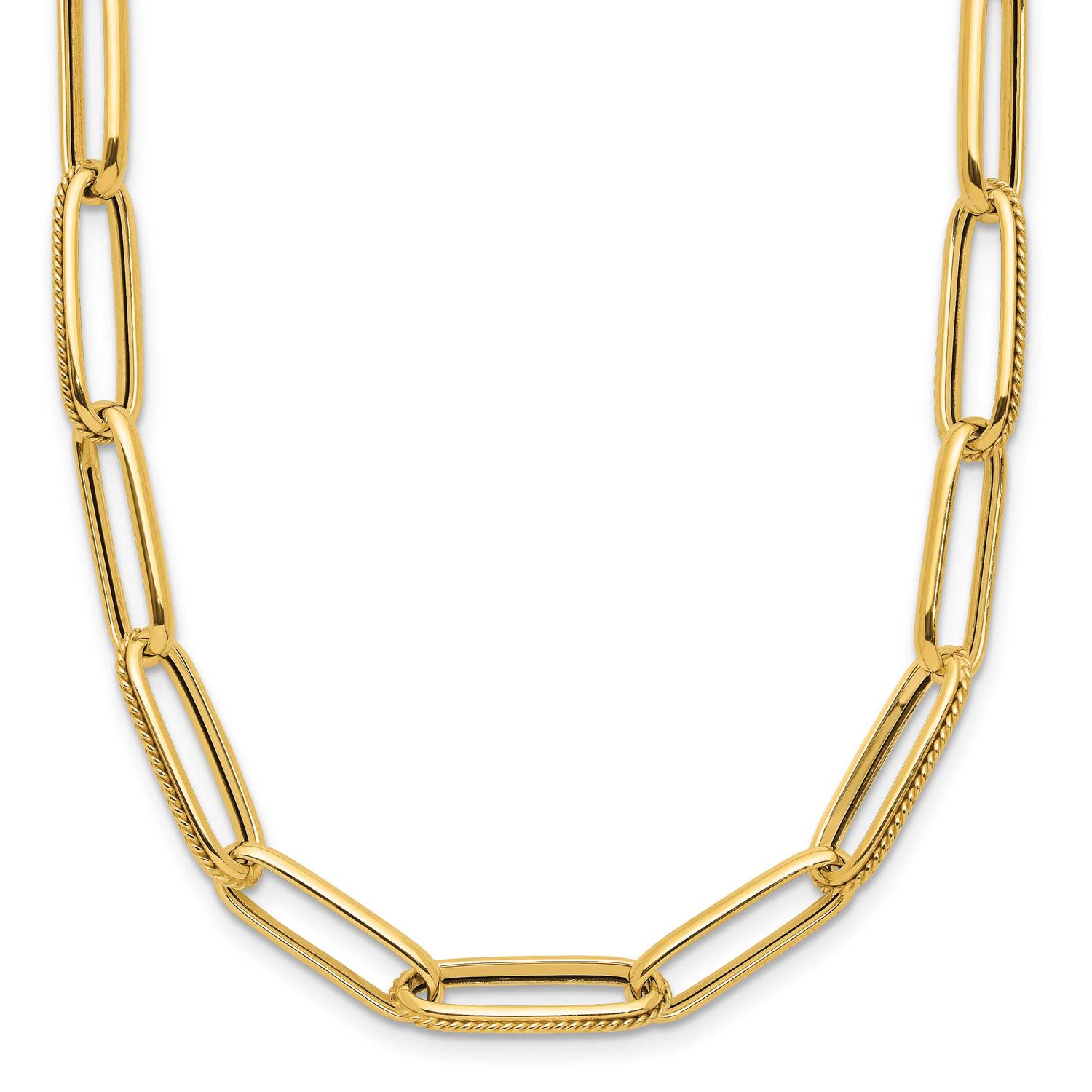 Fancy Link Necklace 14k Gold Polished and Textured LF2021-17 196904327920
