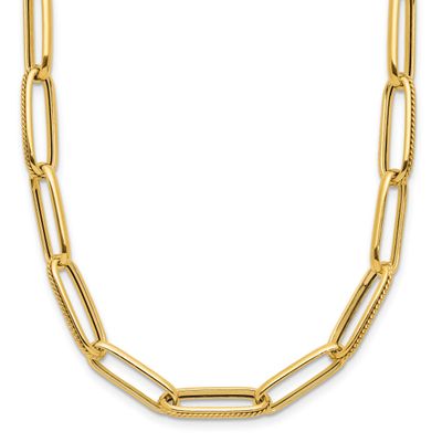 Fancy Link Necklace 14k Gold Polished and Textured LF2021-17 196904327920