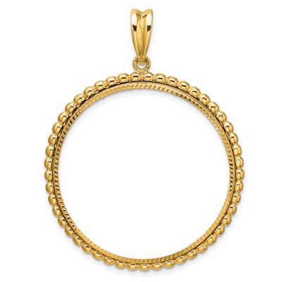 Diamond-Cut with Beaded Edge 34.2mm Prong Coin Bezel Pendant 14k Gold Polished C1011D/34.2