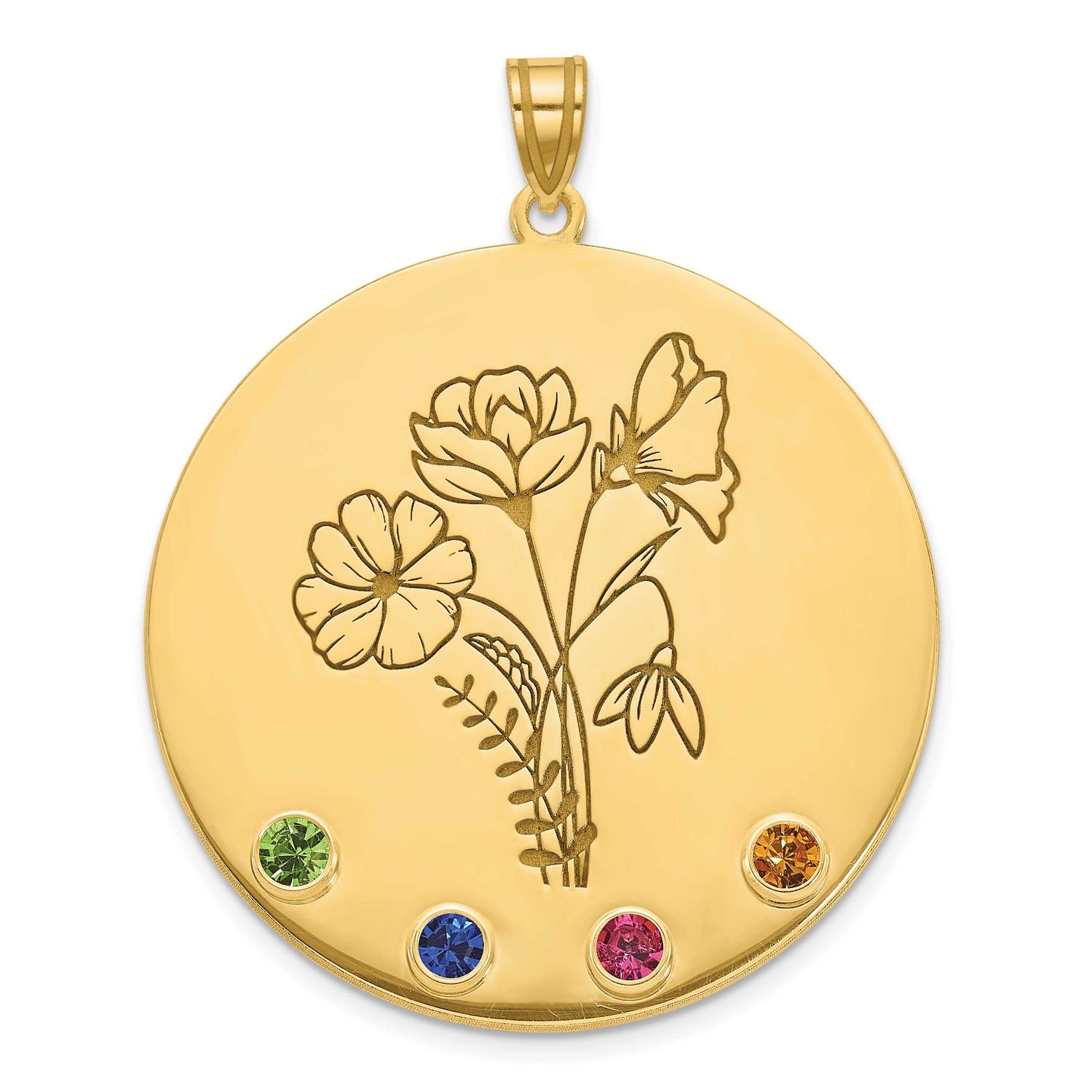 Gold-Plated Circle with 4 Birth Flower and Birthstone Pendant Sterling Silver XNA1521/4GP