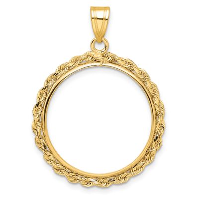 Rope 22.0mm Prong Coin Bezel Pendant 10k Gold Polished 10C3012/22.0