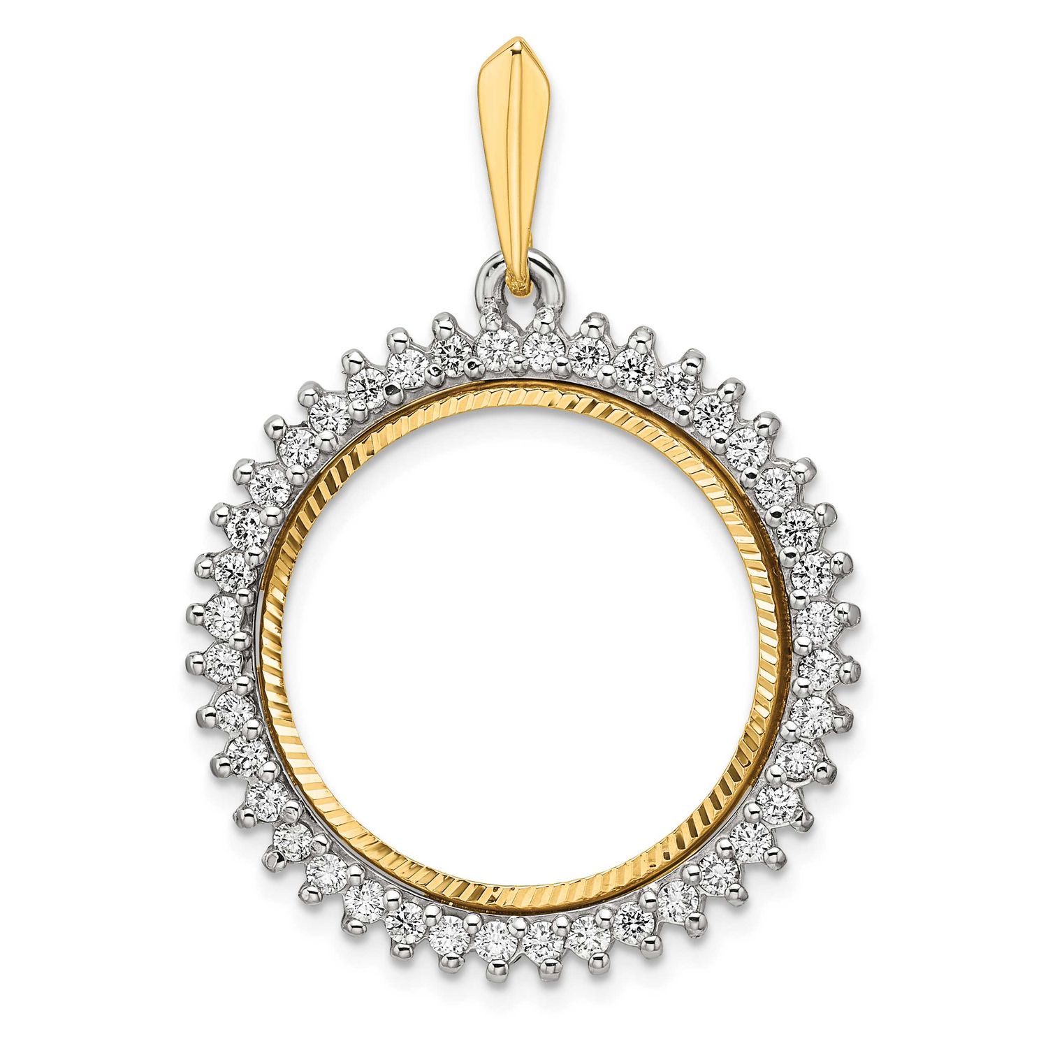 Diamond-Cut Aa Diamond Circle 21.6mm Prong Coin Bezel Pendant 14k Two-tone Gold Polished CS3984D/21…