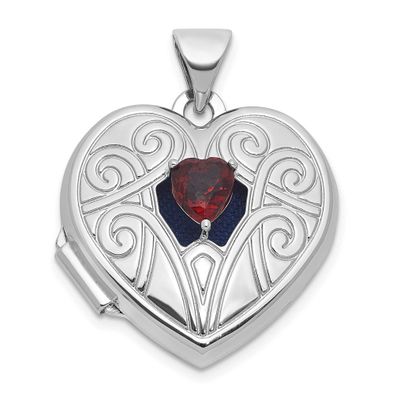 Garnet January Birthstone 18mm Heart Locket Sterling Silver Rhodium-plated QLS1200/JAN